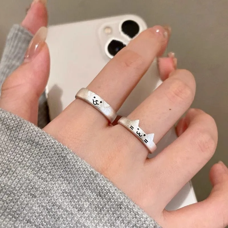 

Cute Cat and Puppy Couple's Ring Set Trendy Fashion Accessories for Women Simple and Versatile Ring