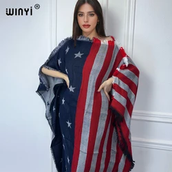 WINYI winter American flag print holiday kaftan evening dress Elegant robe Africa Women Caftan women party cape dress women