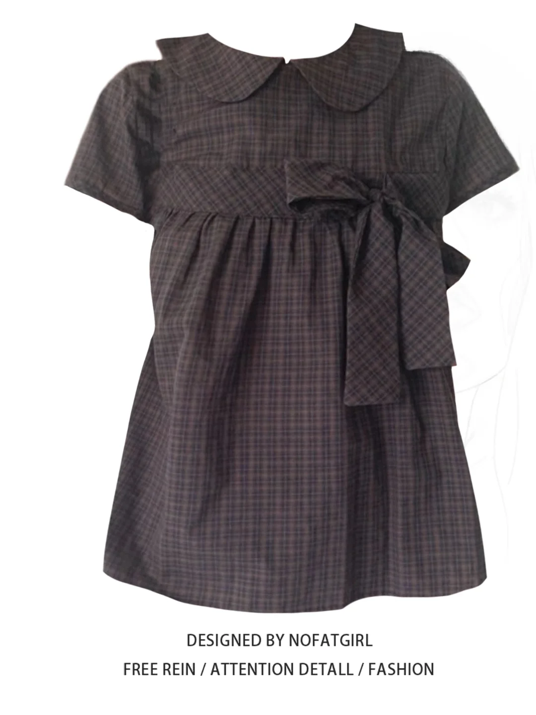 Loose Knot Doll Collar Short Sleeve Shirt Women's Summer Slimming Meat Covering Top plus Size Korean Style Sweet