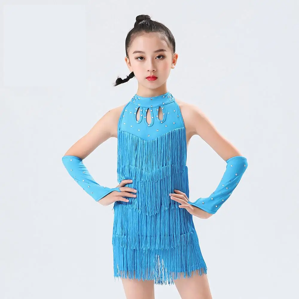 Diamond Fringe Tassels Latin Dance Dress For Girls Latin Dress Costume Kids Ballroom Costume Salsa Rumba Cha Cha Tango Stage