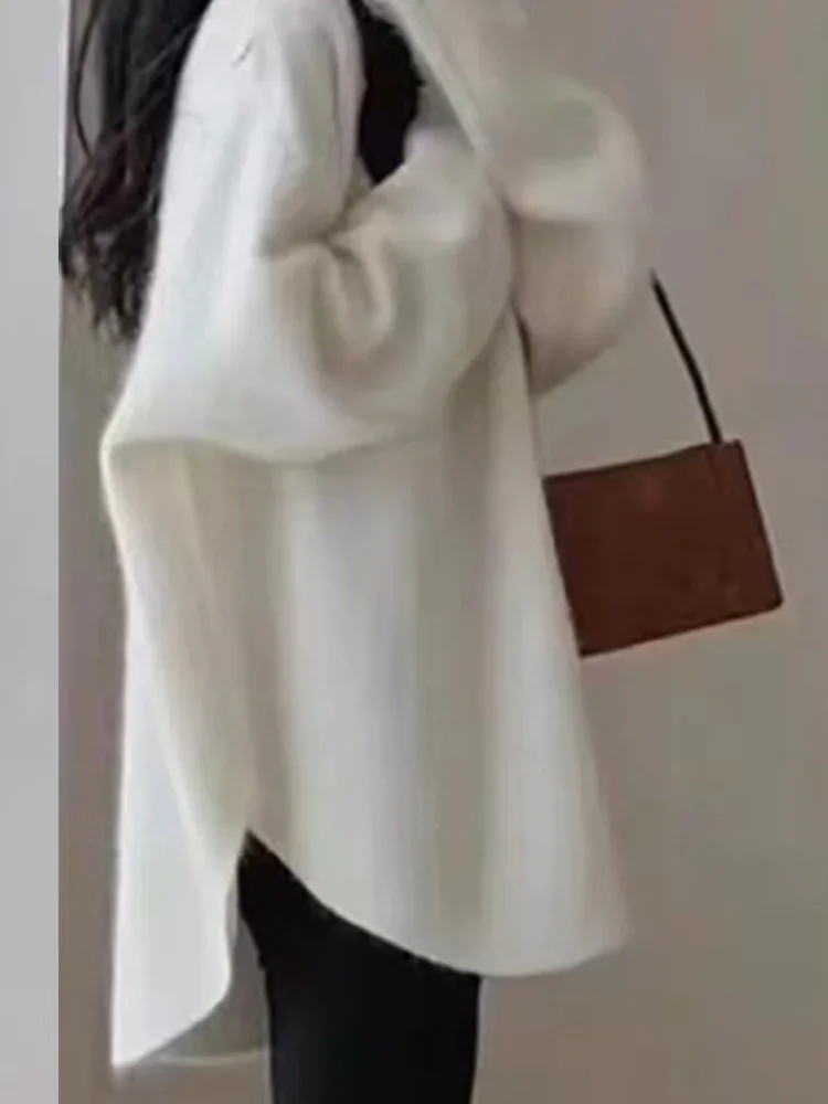 جديد أزياء المرأة البلوفرات محبوك سترة طويلة الأكمام الخريف عارضة فضفاض س الرقبة بلون تريكو الملابس الشتوية #4