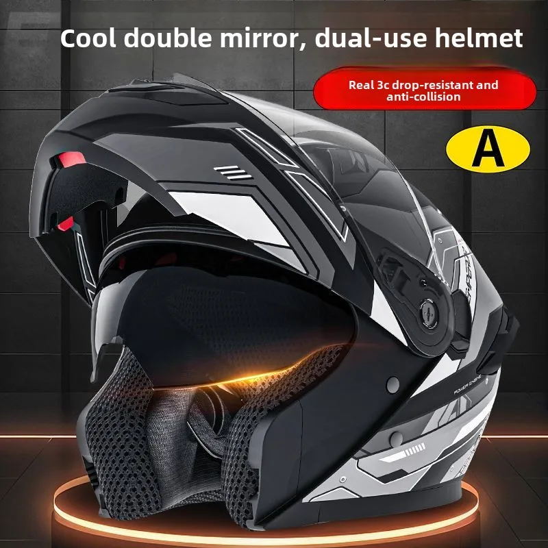 3cauthenticationamotorcycle men's modular helmet motorcycle double mirror anti-fog Bluetooth unisex Four Seasons helmet