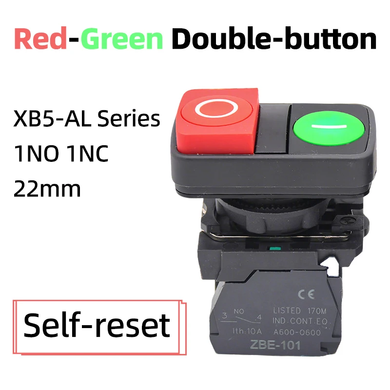 Interruttore a pulsante in plastica XB5-AL8425 Doppio collegamento Apertura 22 mm Rosso-verde Alimentazione Pulsante di avvio ON-OFF