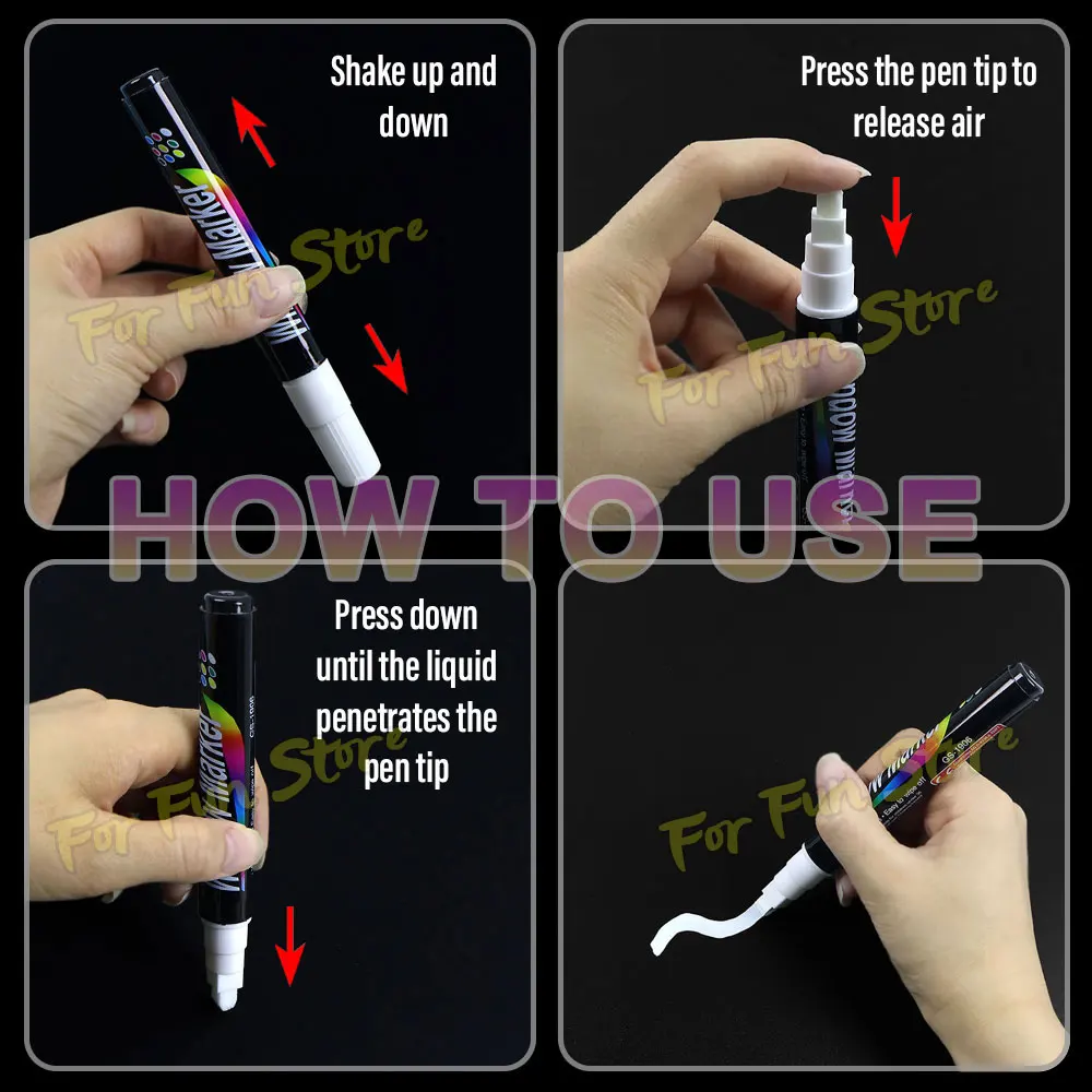 Immagine 7: Pennarelli a Gesso Liquido Bianchi For Fun da 6mm con Punta Piatta, Cancellabili a Base d'Acqua, per Lavagna Fluorescente e Nera