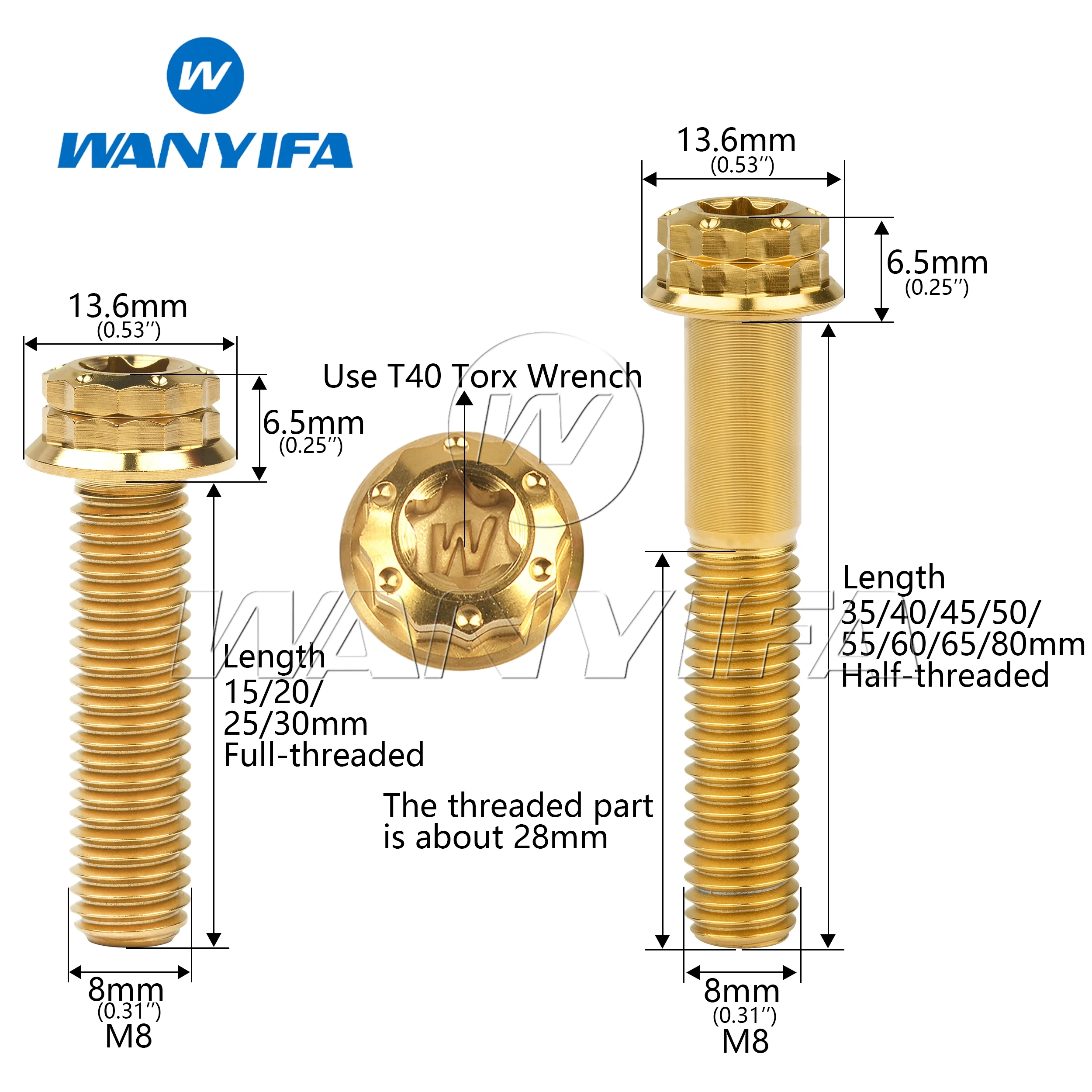 Wanyifa Titanium Bolt CNC M8x15-80mm 12 Points Flange Torx Head Screw For Brake Disc Calipers And Shock Absorbers