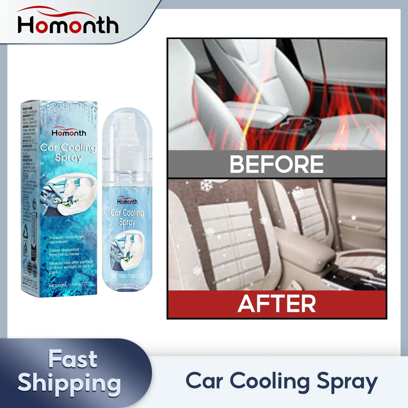 Car Cooling Spray Summer  Seats Quickly Tasteless Instant Release Heat Cloth Shoe Temperature Removal Car Freeze Spray Liquid