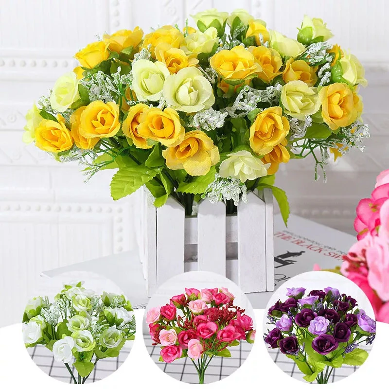 21 Head Diamond Roses 7 Fork Spring Roses Small Wedding Decor Buds Artificial Flowers Artificial Plastic Flowers