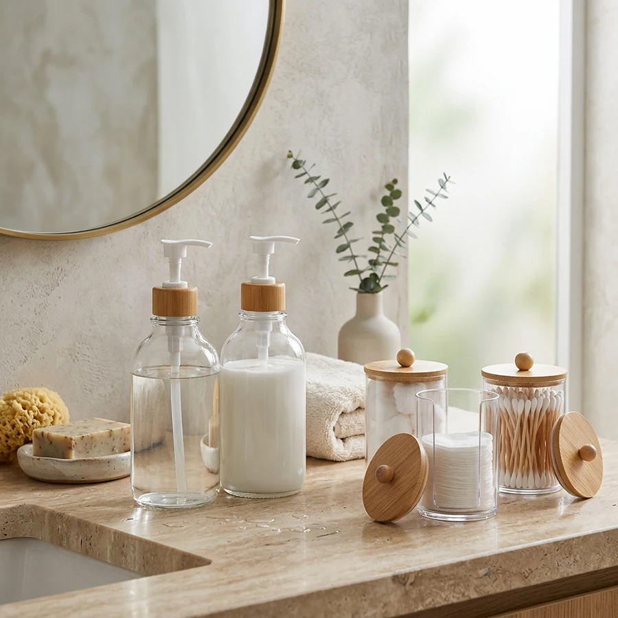 4/5 Pcs Bathroom Accessories Set, Bathroom Organizer Complete, Soap Dispenser and Toothbrush Holder Set, Swab Holder,Storage Box