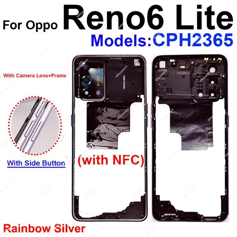 Middle Frame For OPPO Reno6 Lite Reno 6Z Middle Frame Housing Cover with Lens Frame Buttons Replacement