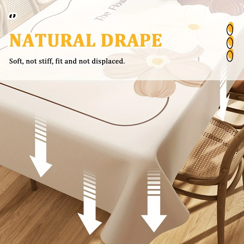 One elegant floral tablecloth - Three-Flower Design (daisy and striped arc shape), suitable for family dining.