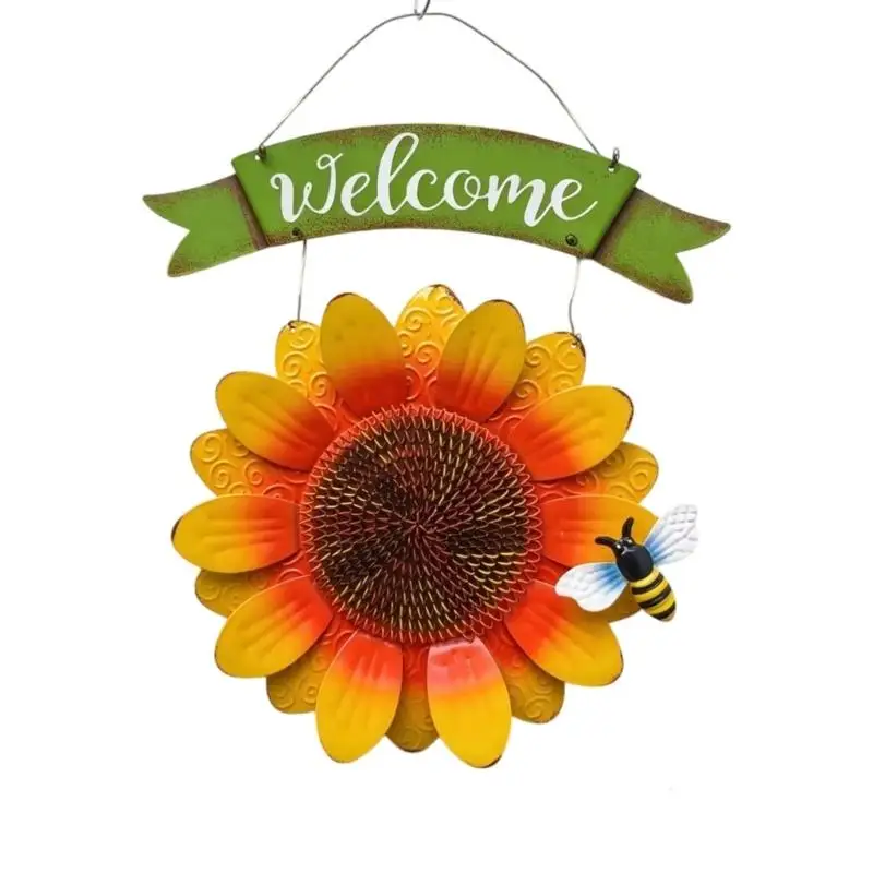 E8BD Welcome Sign Sunflowers Hanging Sign for Front Door Wall Decorative Door Hanger