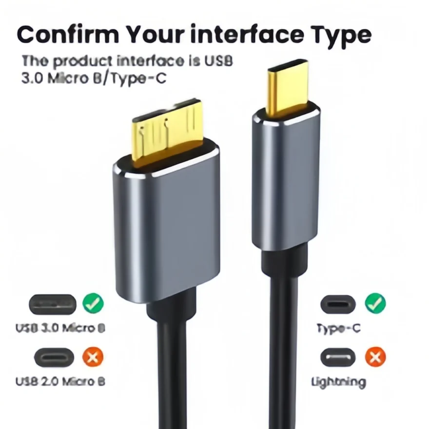 Cabo USB C para Micro B 3.0 (5 Gbps), Tipo C Macho para Micro B Fêmea, para Disco Rígido Externo/SSD (Toshiba,WD,Seagate), MacBook,Laptop
