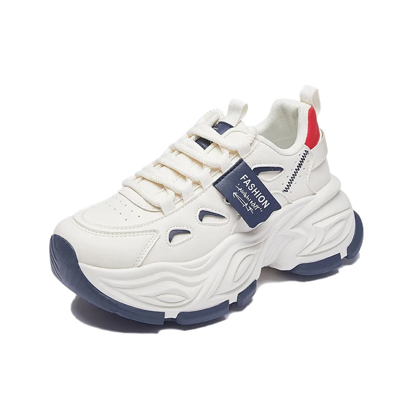 Spring Women's Casual Sports Shoes Versatile Autumn Lace Up Student Sports Running Shoes Increase Height Thick-soled Daddy Shoes