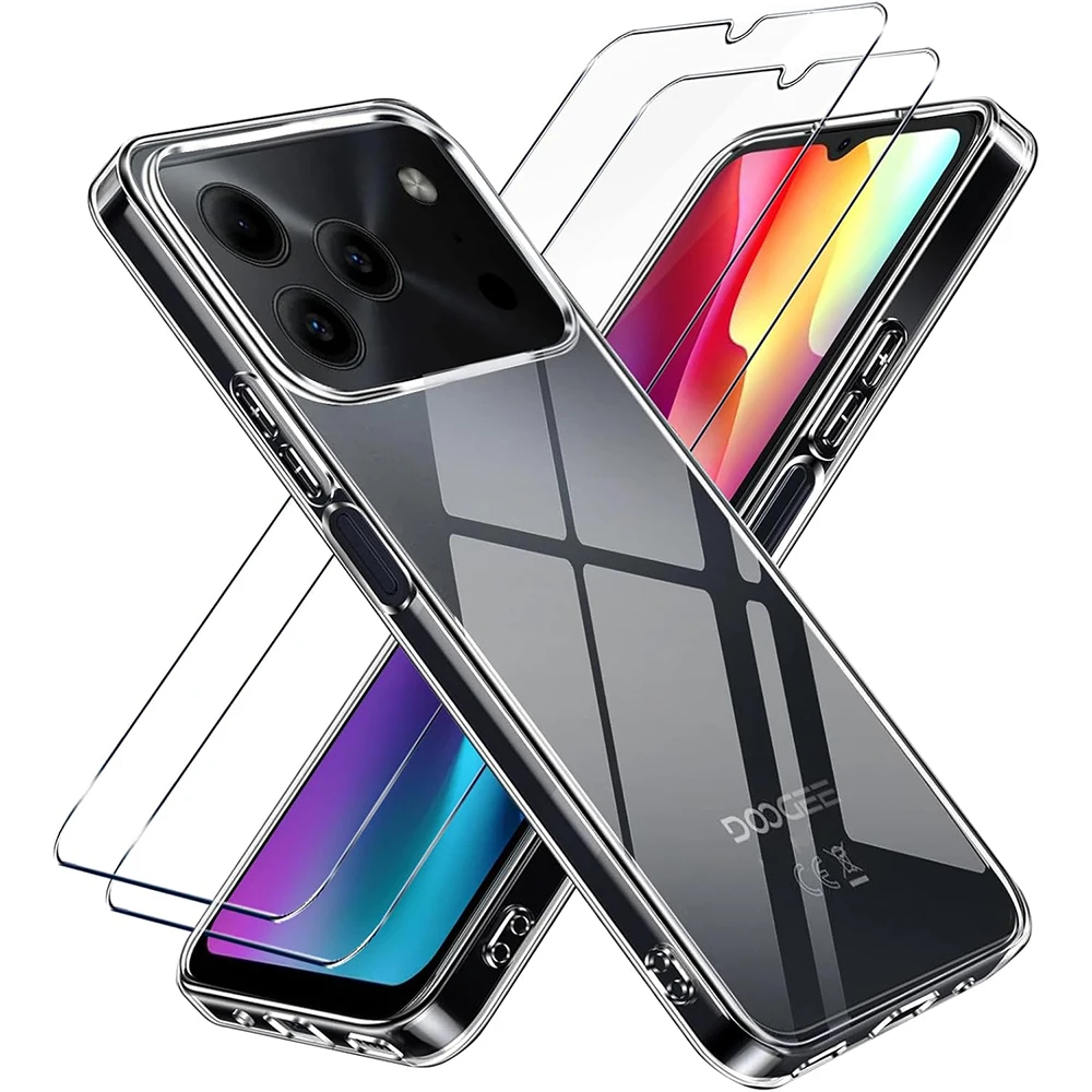 3in1 2pcs 9H 2.5D Tempered Glass With Soft TPU Camera Protection Back Phone Case Cover For Doogee Note 56 Pro Plus 6.56inch 2025