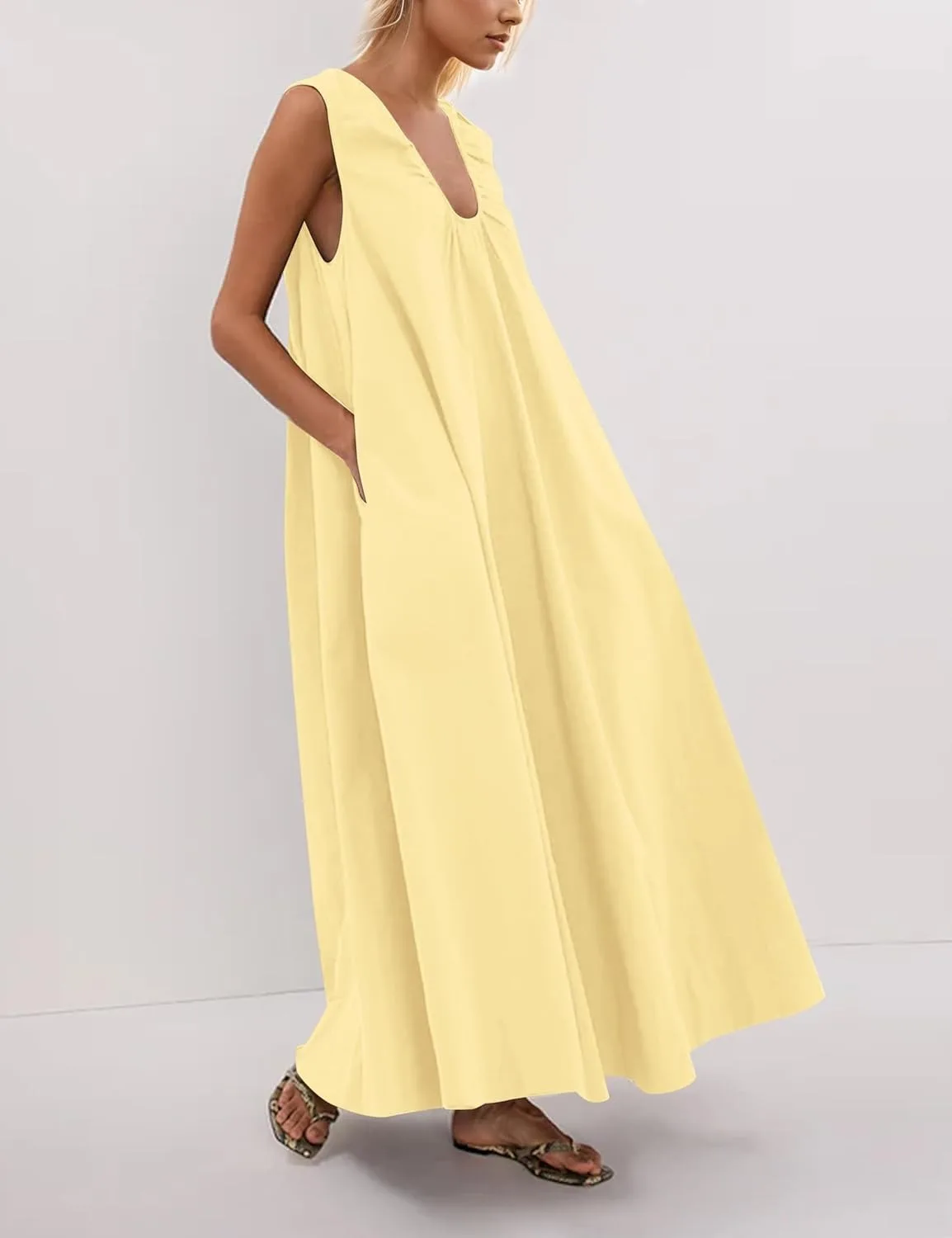 White Casual Vacation Dress Women's Sleeveless Pure Cotton U neck Loose Long Dress Summer 2026 New Fashion Lady Dress