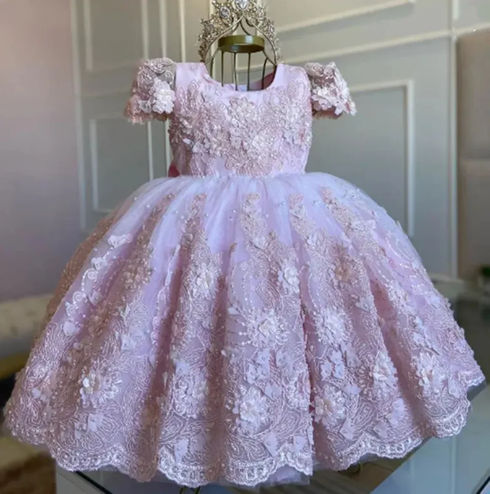Customized Luxury Blue Flower Girl Dresses For Wedding Embroidery Pearls Flower Toddlers Photo Shoot Party Performance Ball Gown