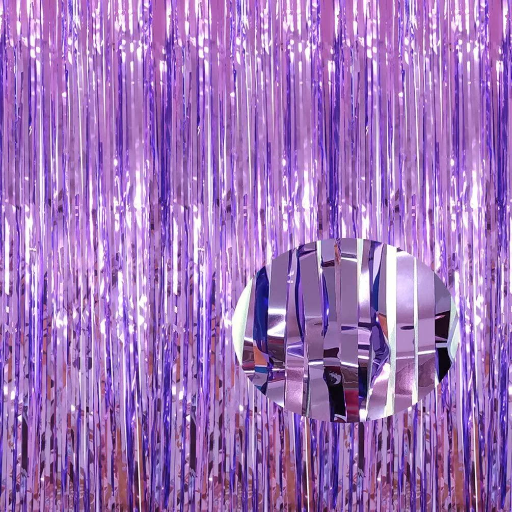 2 Packs 3.2ft x 8.3ft Purple Tinsel Curtain Shiny Foil Fringe Curtain Photo Backdrop for Birthday Party Baby Shower Party