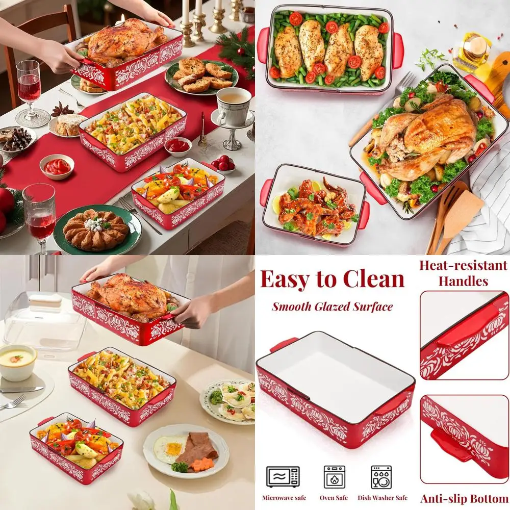 

Прямоугольный набор кастрюль из 3 предметов с антипригарным покрытием, безопасный для духовки и микроволновой печи, можно мыть в посудомоечной машине, сковорода для лазаньи с термостойкой ручкой