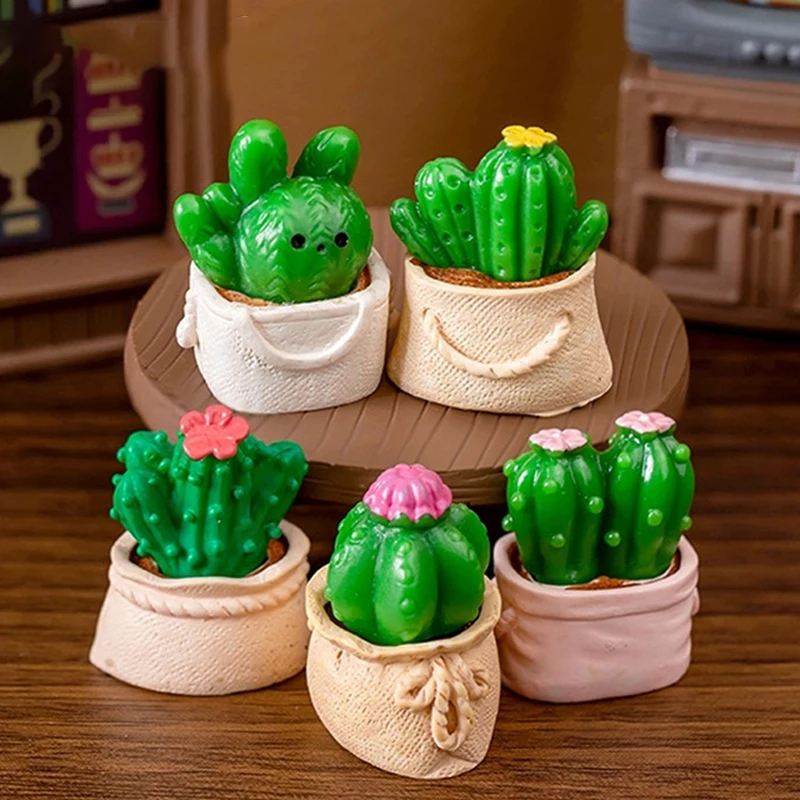 Casa de muñecas de micropaisaje Kawaii, adorno de Cactus en miniatura, conejo, plantas suculentas en maceta, decoración de Micro paisaje, juguete en miniatura