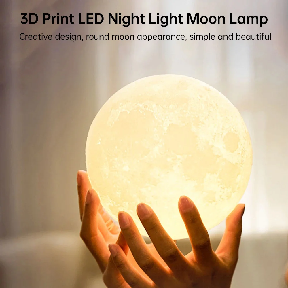 3D Moon 8/6cm Night Light Bedroom Led Study Table Lamp Bedroom Bedside Warm Light Bed Lamp Desk Lamp Home Decor