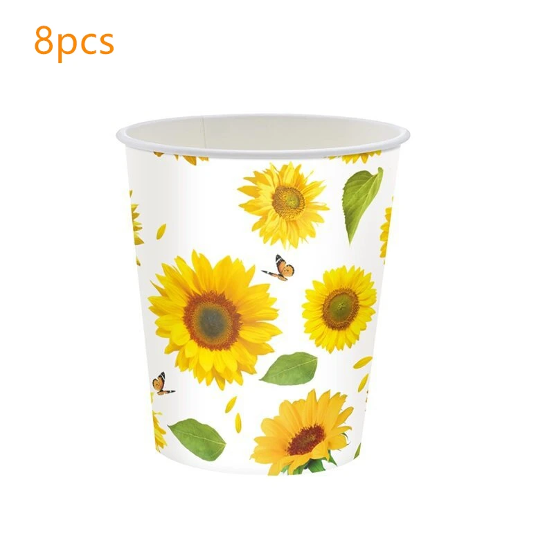 Sunflower Theme Birthday Party Disposable Tableware  Butterfly Green Leaf Spring Travel Supplies Wedding Baby Shower Decoration