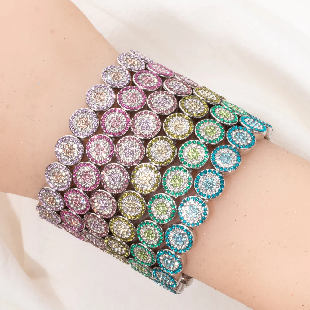 New Fashion Paved Enamel Bracelets For Women Gold Color Round Elastic Boho Bangle Hand Accessory