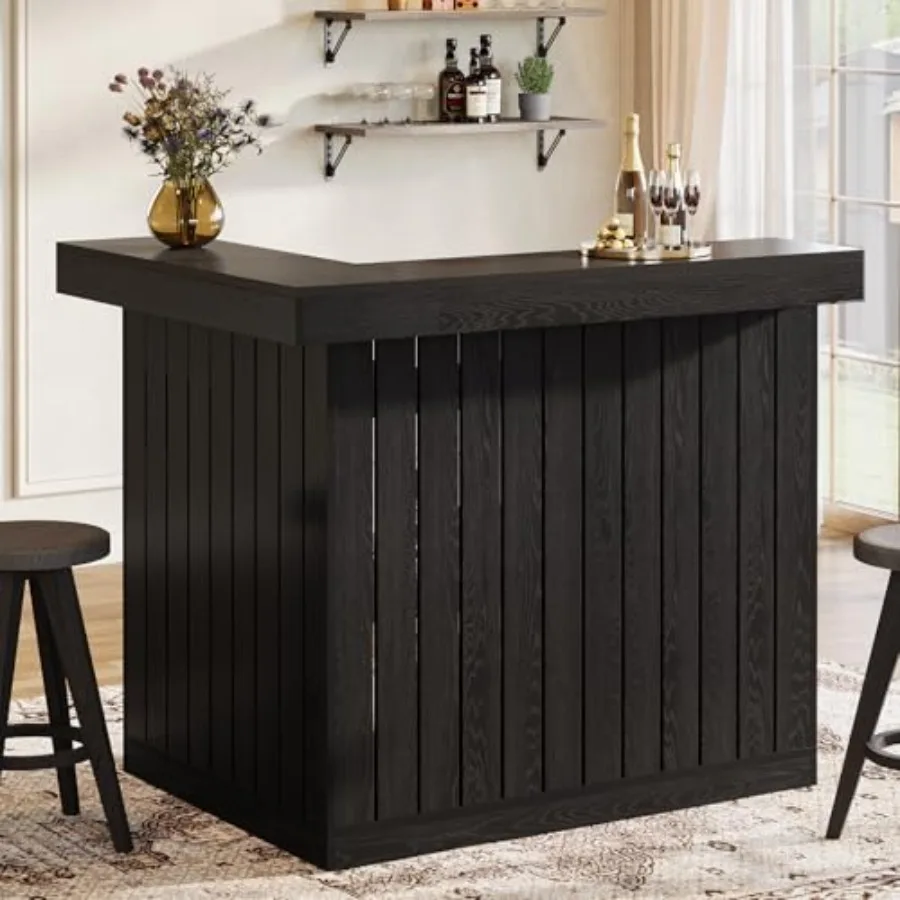 

L-Shaped Home Bar Unit 4-Tier Corner Liquor Bar Table with Storage Shelves and Wine Glasses Holder Industrial Wine Cabinet Rece