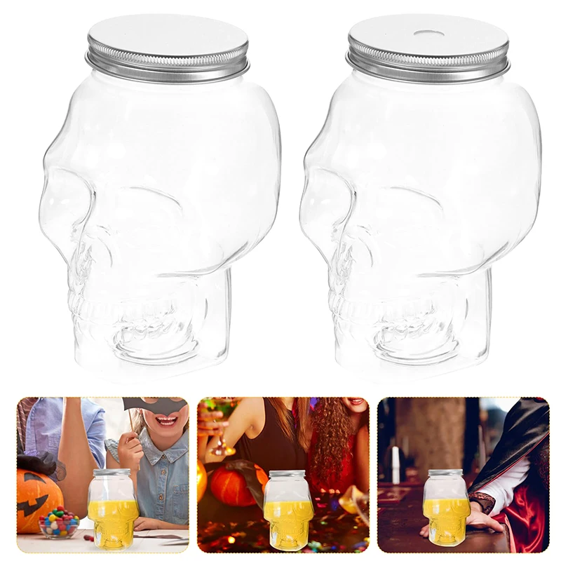 1 Pcs Halloween Skull Reusable Milk Bottle With Hole Drinking Small Juice Mason Jar Beverage Multifunctional Bottle Party Gift