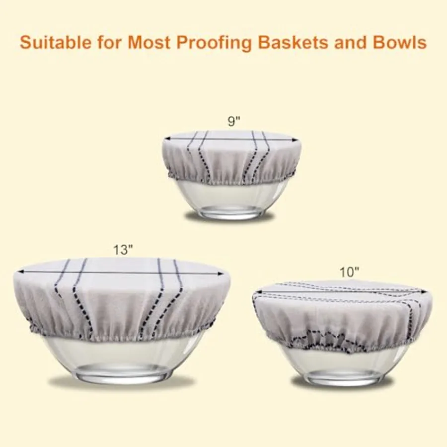 أغطية أوعية قابلة لإعادة الاستخدام لتدقيق الخبز 9 10 13 Ihes غطاء عازل للخبز 3 قطعة غطاء طعام من القطن الكتاني لتدقيق العجين المخمر