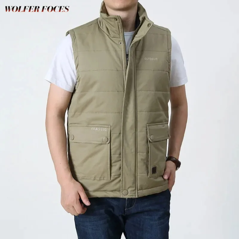 Jacket Leather Vests for Sleeveless Men MAN VEST Men's Tactical Multi-pockets Heat Golf Winter Sports Mens Clothing Luxury Work