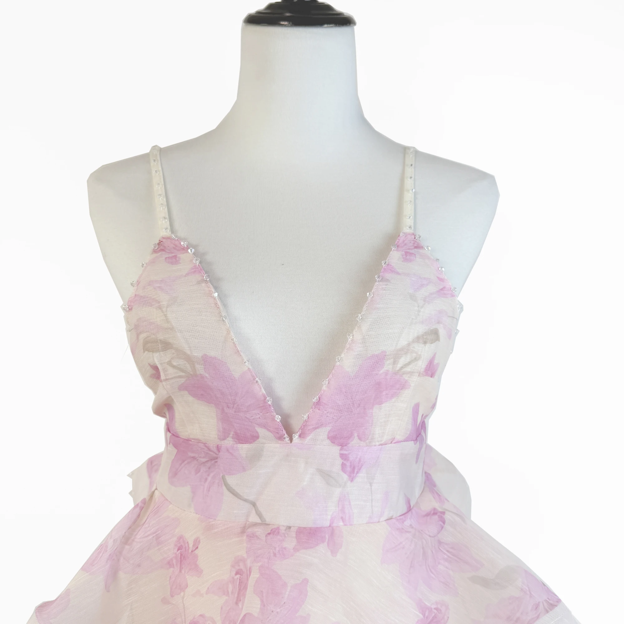 Novo Vestido Midi de Verão com Estampa em Camadas, Cintura Alta com Alça, em Fibra de Poliéster Antienvelhecimento, Modelo V-Ne A-Line