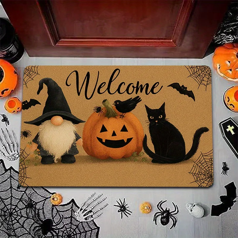 Halloween Gnome Pumpkin Black Cat Welcome Non Slip Door Mat Floor Mat For Entryway Bathroom Kitchen Living Room