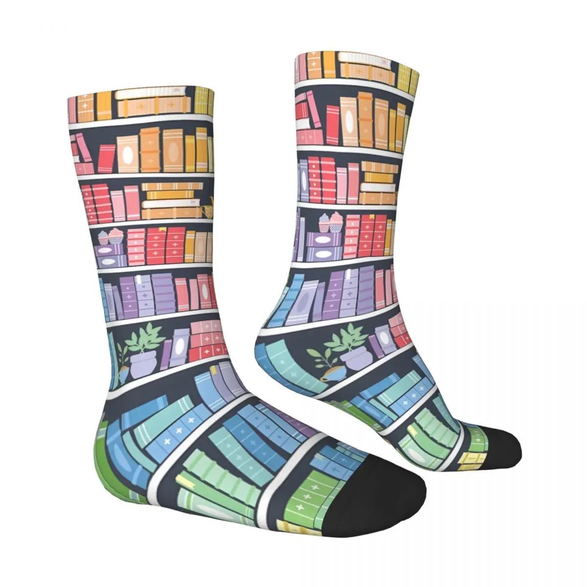 Rainbow Books Shelf Socks Male Mens Women Spring Stockings Harajuku