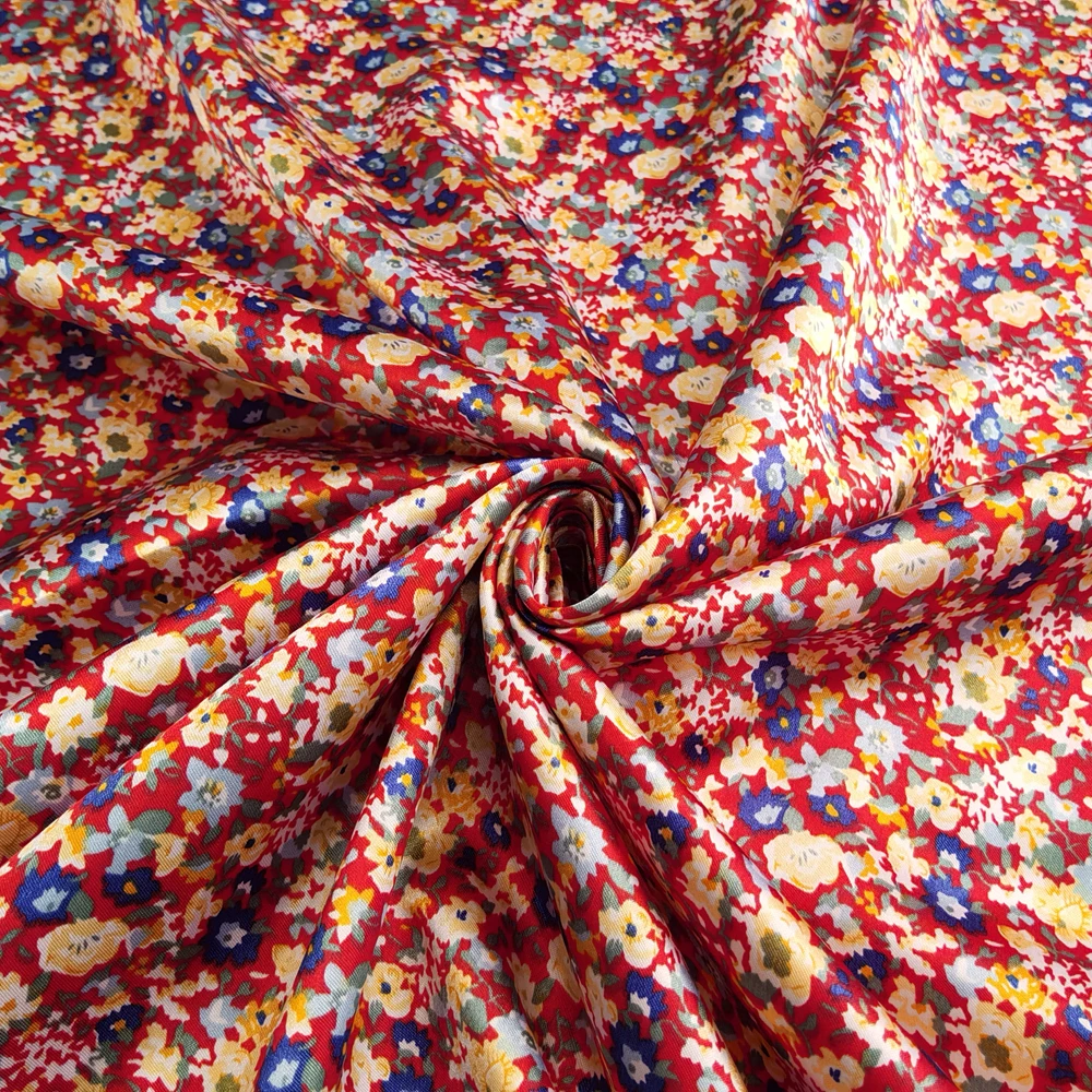 1 meter X 1.48 meter Retro Floral Satin Fabric Soft Scarf Material Lining