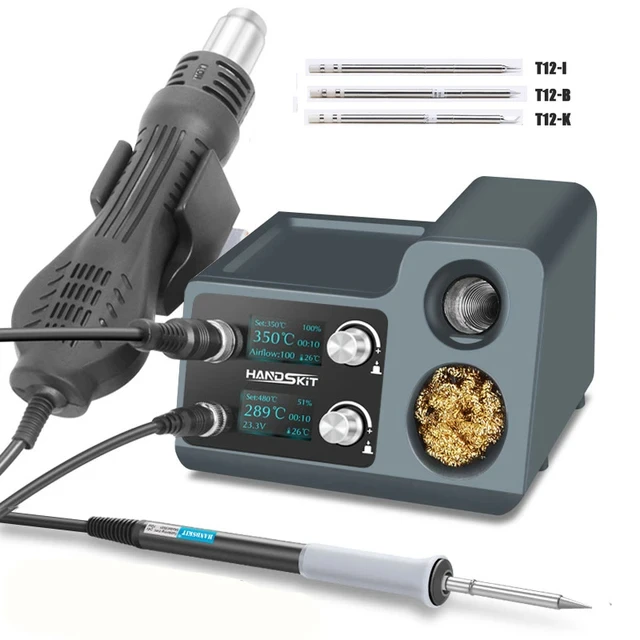Imagem -05 - Estação de Desoldagem Digital de Controle Duplo Estação 2-em Pistola de ar Quente Ferro de Solda Sono Automático Ferramenta de Reparo