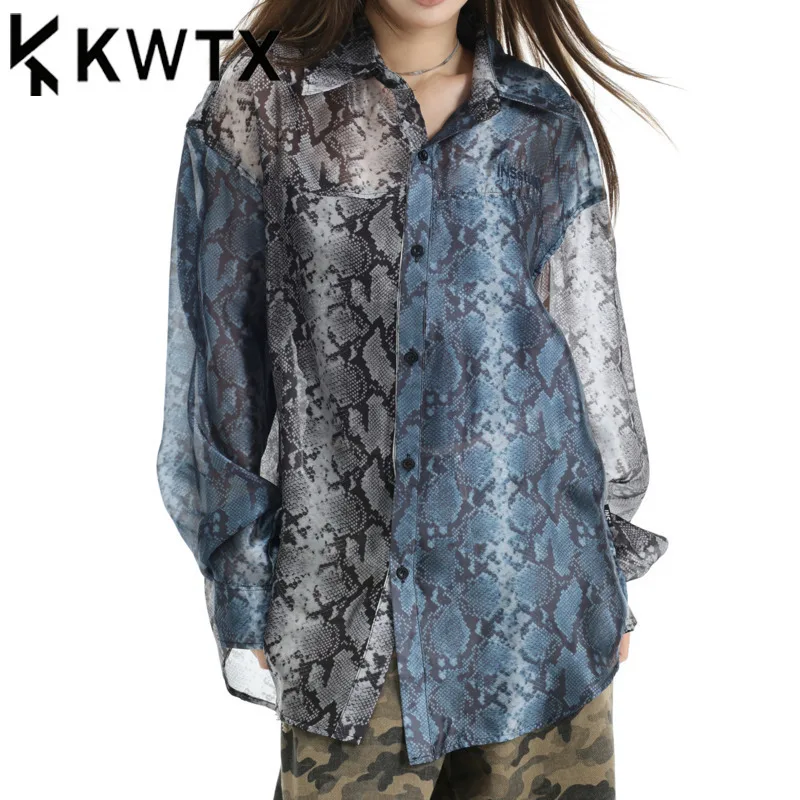 

KWTX 2025 SS Women’s Snake Print Shirt Jacket Retro Silky Luxury Casual Chic Elegant Premium Spring Summer Overshirt