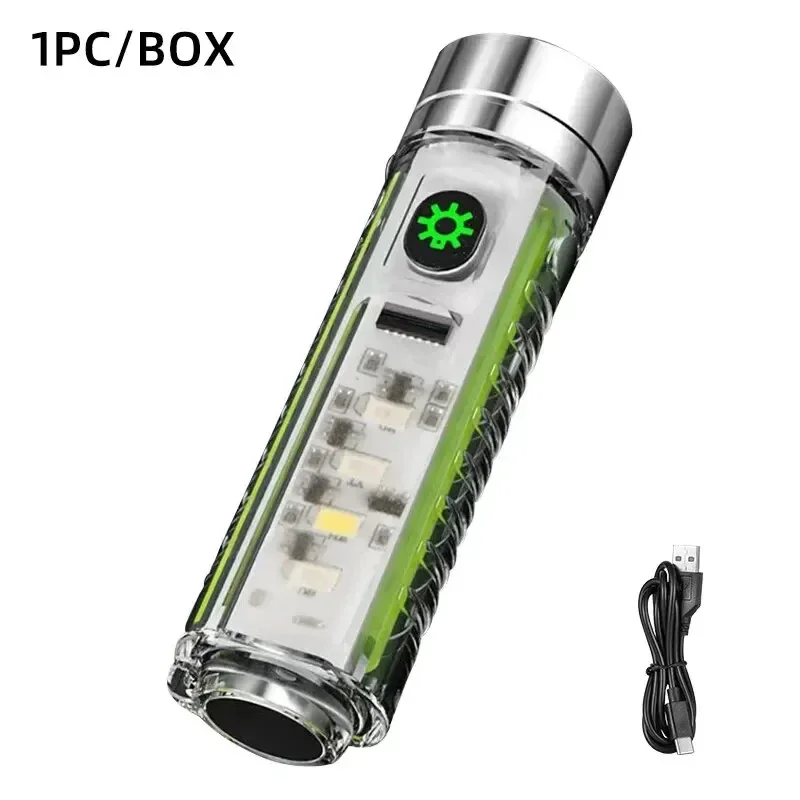 Spotlight Long-range Strong Light XPG Focusing Flashlight Type-C Charging With Strong Magnetic Pen Clip Fluorescent Keychain