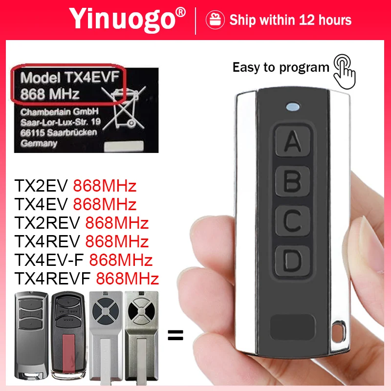 Compatible With TX4REVF TX2REV TX4REV TX4EVF TX2EV TX4EV 868MHz Garage Door Remote Control Gate Opener