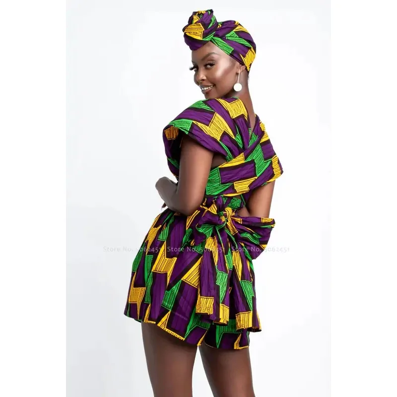 Pakaian wanita Afrika Jumpsuit Gambar Retro Dashiki India baju pendek rok Mini baju pesta mode Ankara gaun Vintage Kanga