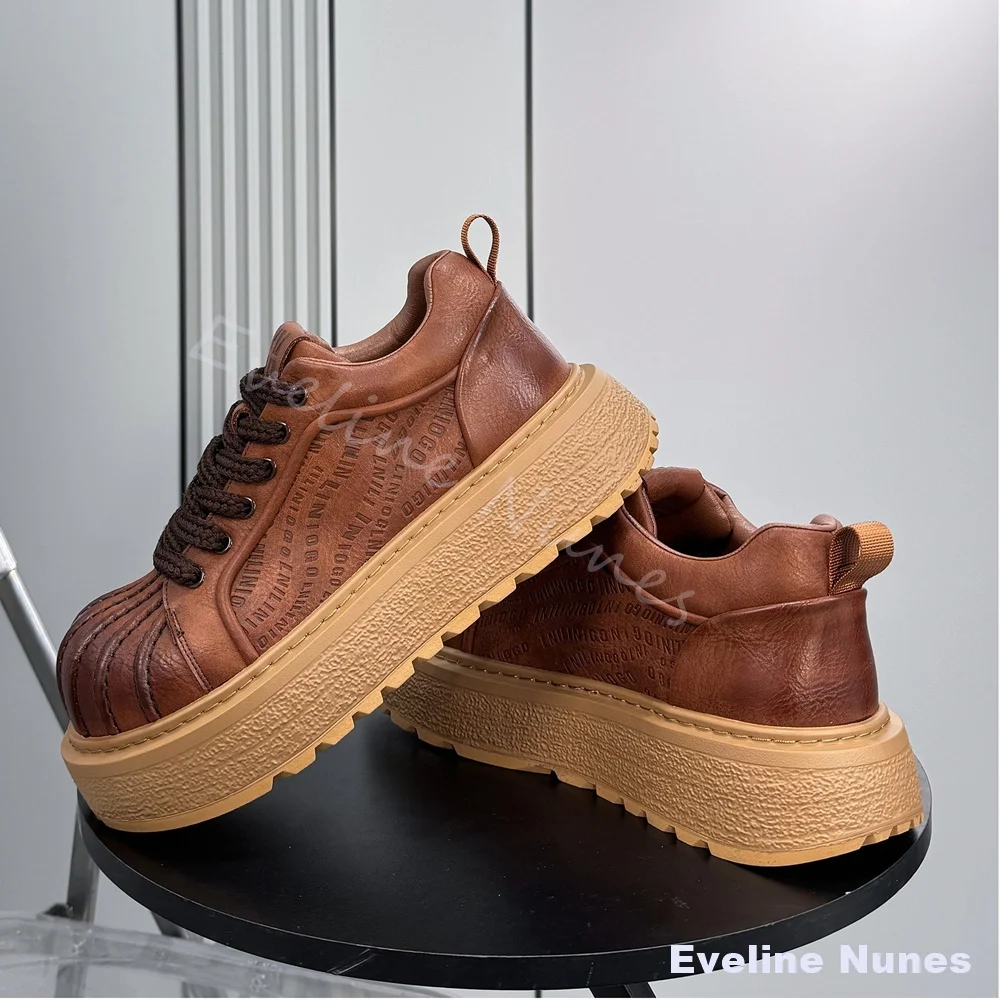 Retro Brown Platform Sneakers Men 2026 Super-Popular Height-Increasing Shell-Toe Sneakers New Cross Tied Commuter Work Boots