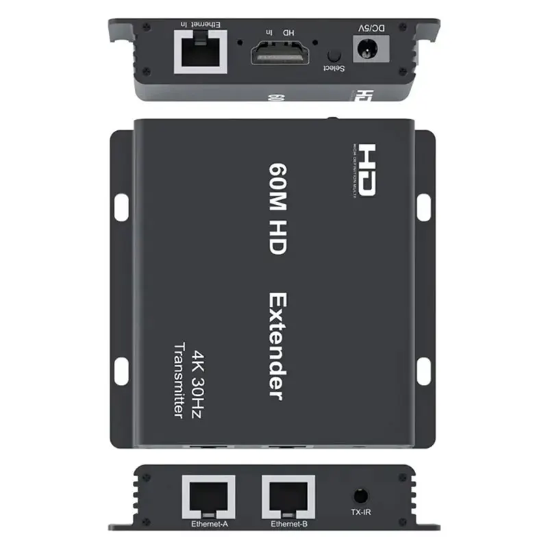 4K 60hz 60M محول منفذ إيثرنت مزدوج عبر كابل Rj45 Cat6 1 إلى 2 HDMI متوافق مع جهاز ريسيفر استقبال وإرسال الفيديو اتصال متتالي