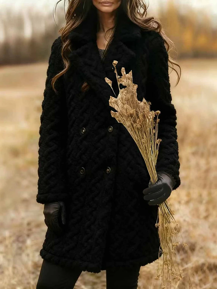 الشتاء أزياء التلبيب الياقة بلون معاطف عارضة طويلة الأكمام سميكة زر سترة الخريف أنيقة Facquard أفخم معطف خارجي #4