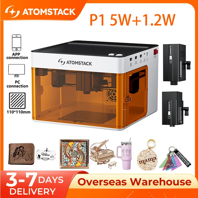 Atomstack P1 حفارة ليزر صغيرة محمولة 5 واط لتقوم بها بنفسك بلوتوث ليزر ماركر 1.2 واط الأشعة تحت الحمراء رسمت الكلب علامة ورقة جلدية خشبية