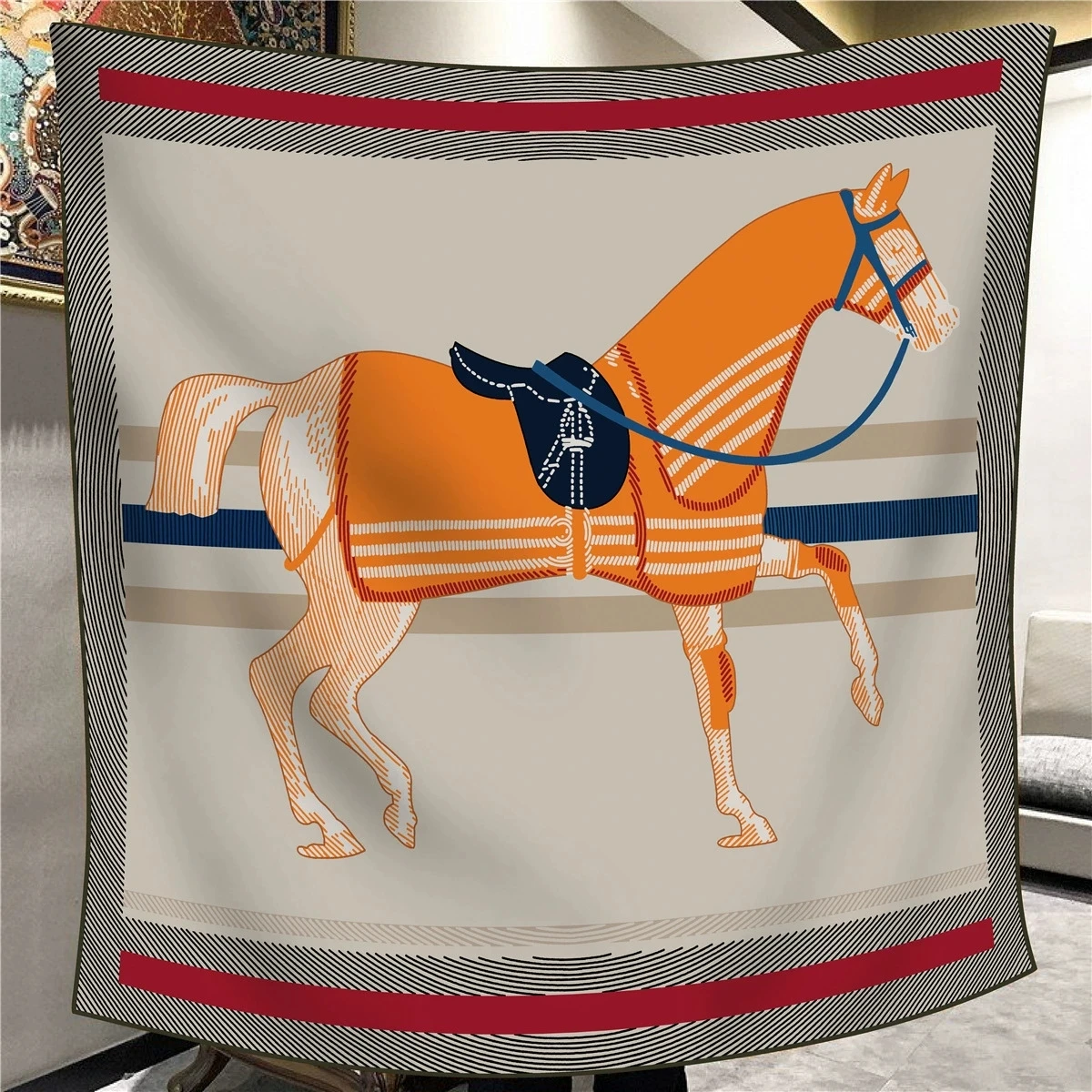 

110CM Women Double-sided Imitation Silk Cashmere Horse Printed Square Scarves Warm Bandana Kerchief Hijab Scarf New Square Shawl