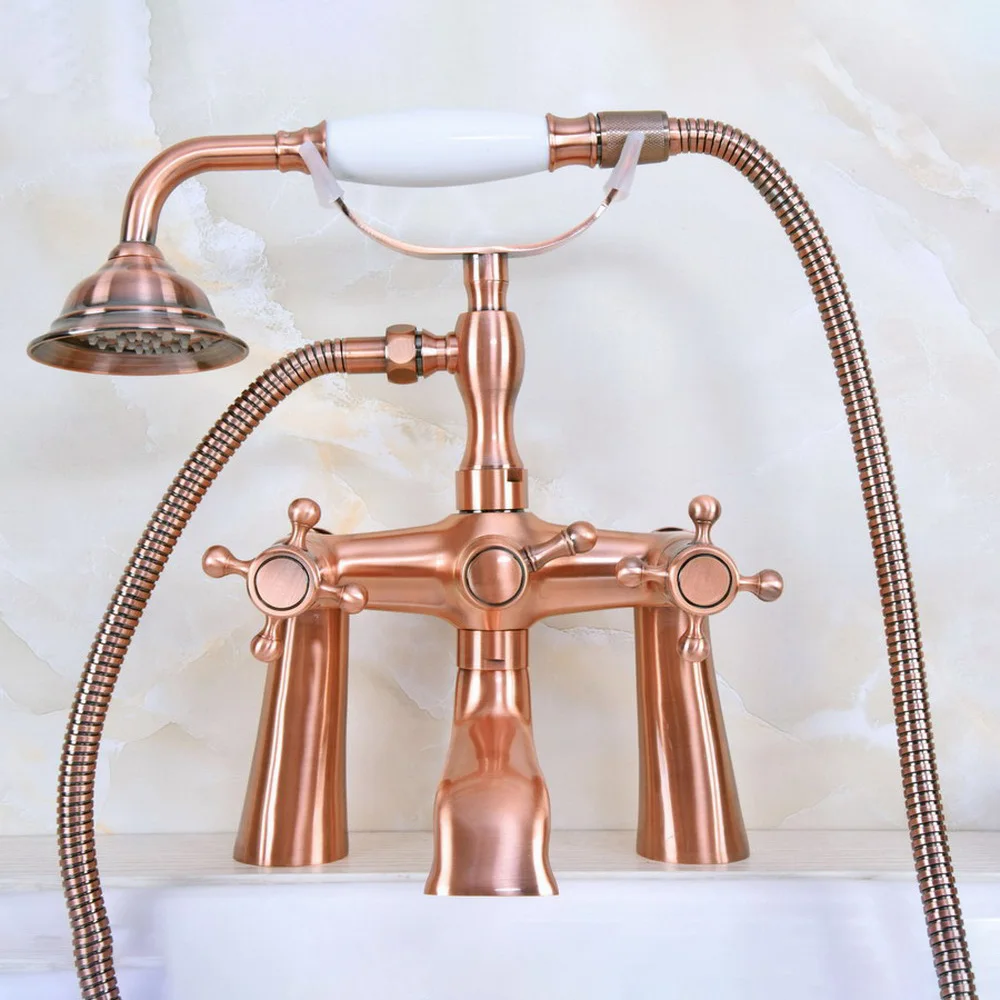 

Antique Red Copper Bath Tub Faucet W/ Hand Shower Sprayer Clawfoot Mixer Tap Lna160