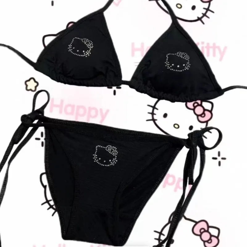 

Sanrio Sexy Hello Kitty Triangle Cup Bikini Dopamine Hanging Neck Underwear Set Kawaii Swimwear Bra and Panty Set Lingerie Set