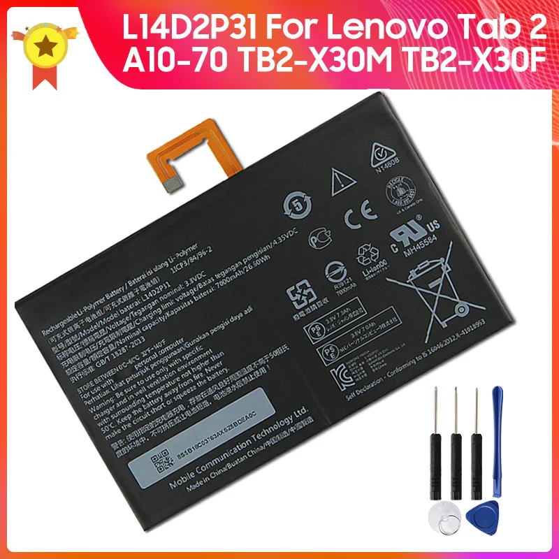 Replacement Battery L14D2P31 For Lenovo Tab 2 A10-70 A10-70LC A10-70F TB2-X30F TB2-X30M High Quality Batteries 7000mAh With Tool