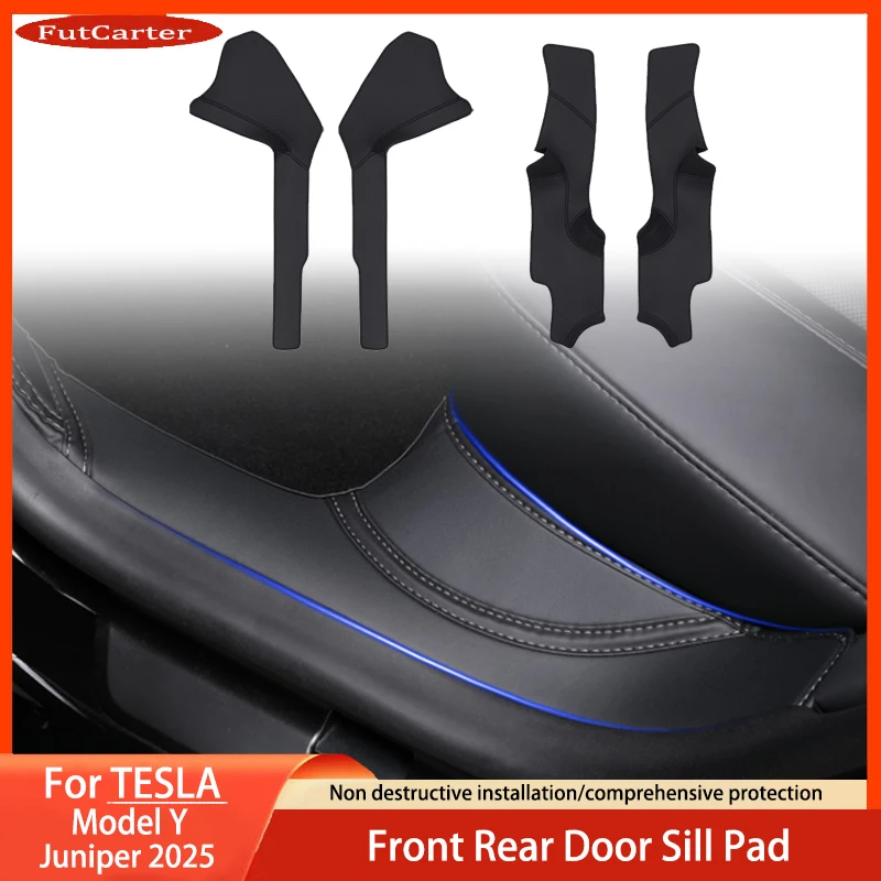 

For Tesla New ModelY Juniper 2025 Front Rear Door Sill Protector Threshold Strip PU Leather Anti-kick Guard Panel Waterproof Pad