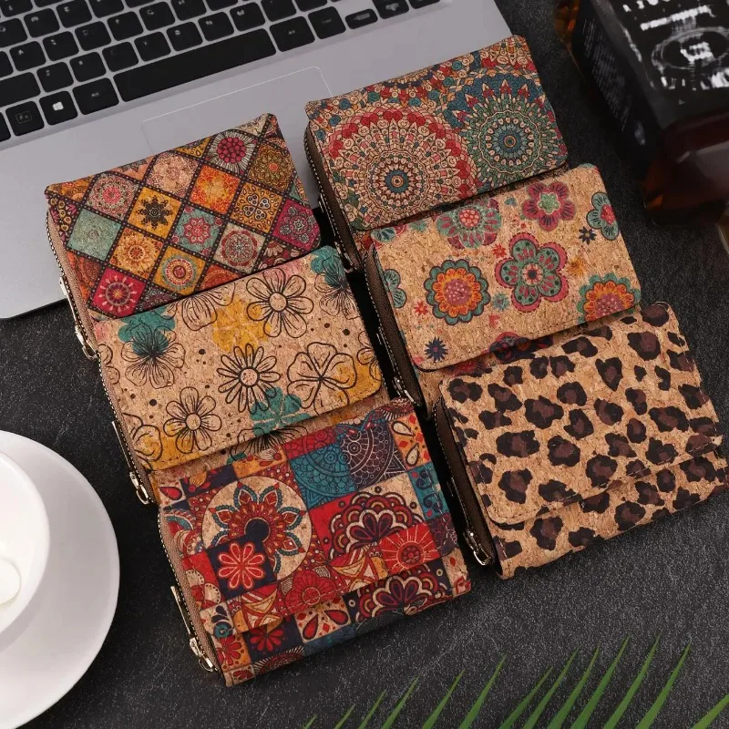 

Multifunctional Bohemian Wood Grain Short Wallet 2024 The New Men Women Zipper Three Fold Buckle Unisex Portable Card Bag