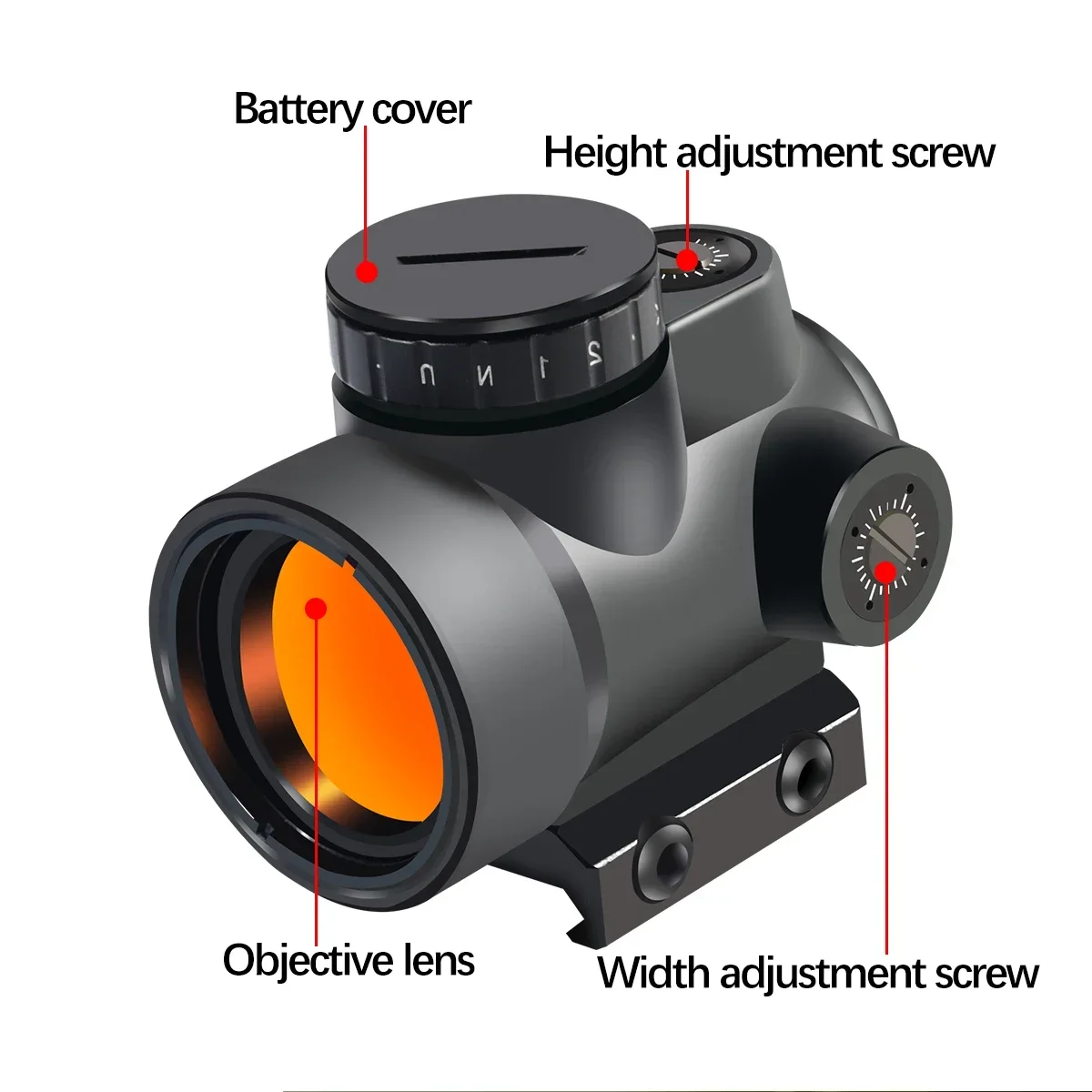 MR0 Reflex Red Dot Sight 1x25 Holographic Collimator Hunting 2MOA Optics Rifle Airsoft Scope 20mm Rail with Base